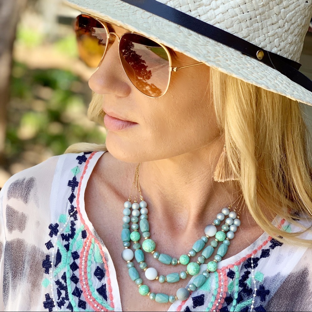 ✨RESTOCKED✨Aqua Stone beaded necklace set - Picture 2 of 2